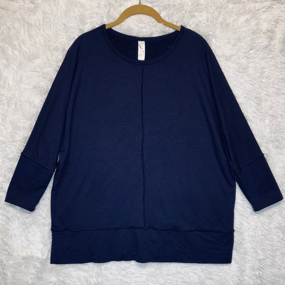 Spanx Perfect Length Doman Sleeve Crew Neck Oversized Sweatshirt Medium Navy - Picture 2 of 9